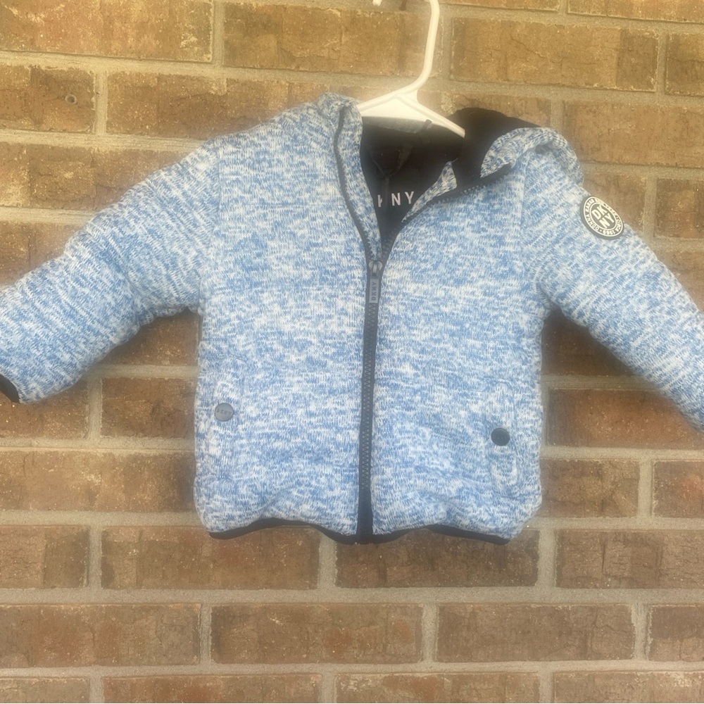 DKNY Infant Blue & White Marled Puffer Jacket with Hood